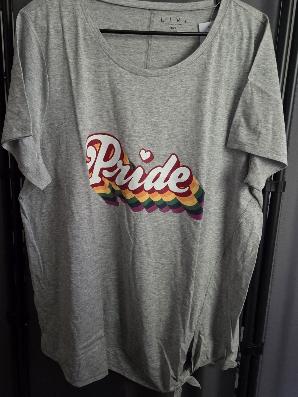 LIVI Pride T-shirt with Tie Front Light Heather Grey 18W/20W